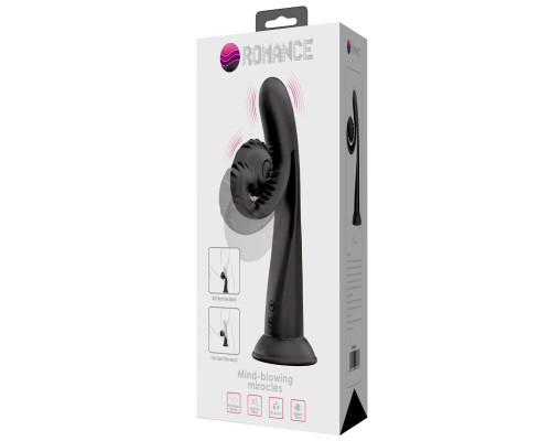 Черный вибратор на присоске с закрученным клиторальным отростком - 20 см.