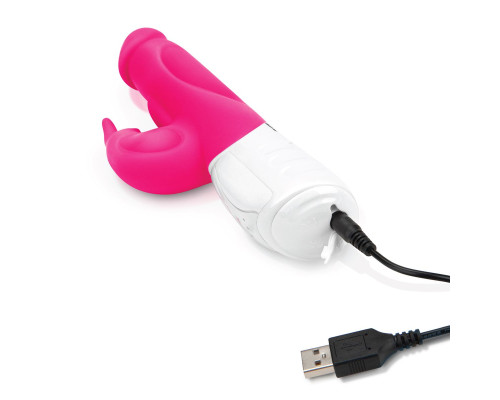 Розовый перезаряжаемый вибратор с клиторальным стимулятором - 25 см.