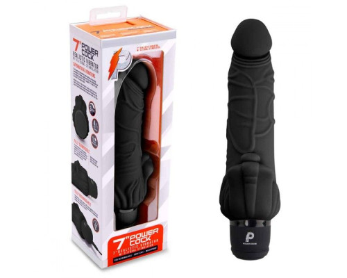 Черный вибратор-реалистик с клиторальными лепестками 7  Realistic Vibrator - 21,5 см.