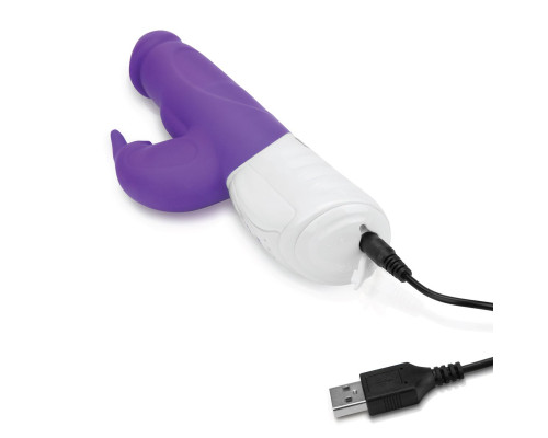 Фиолетовый перезаряжаемый вибратор с клиторальным стимулятором - 25 см.