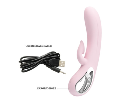 Нежно-розовый вибратор Nicola с вакуумной клиторальной стимуляцией - 24 см.