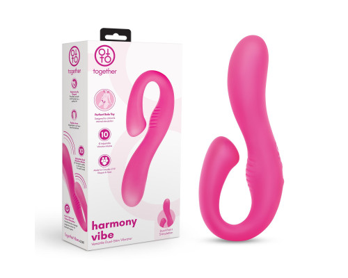 Розовый вибромассажер с клиторальным отростком Harmony Vibe - 16,8 см.