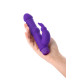 Фиолетовый вибратор с утолщением посередине и клиторальным зайчиком - 18 см.
