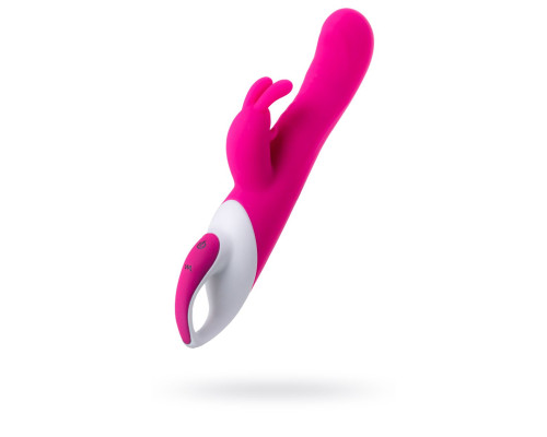 Розовый вибратор с клиторальным стимулятором ELLY с подогревом - 21,5 см.