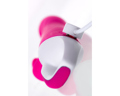 Розовый вибратор с клиторальным стимулятором ELLY с подогревом - 21,5 см.