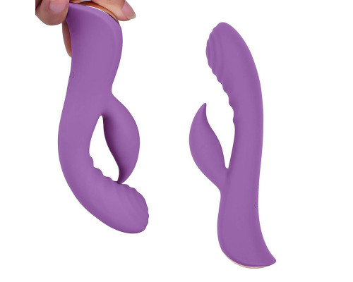 Фиолетовый вибромассажер-кролик 5  Silicone Ripple Passion - 19,1 см.