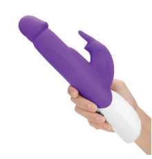 Фиолетовый перезаряжаемый вибратор с клиторальным стимулятором - 25 см.