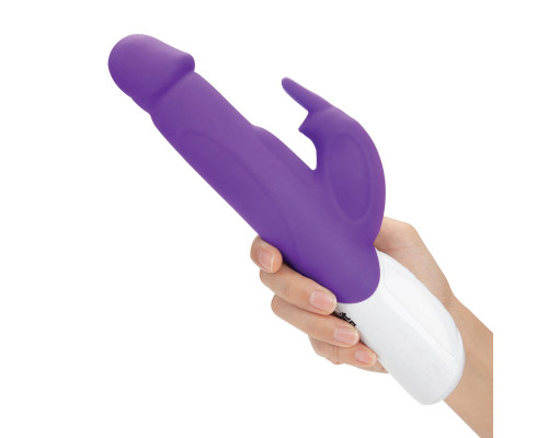 Фиолетовый перезаряжаемый вибратор с клиторальным стимулятором - 25 см.
