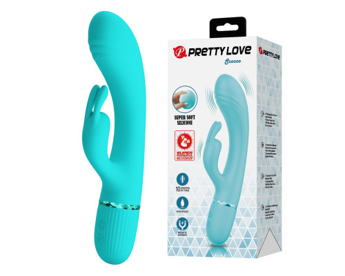 Аквамариновый вибратор-кролик Scocco - 20 см.