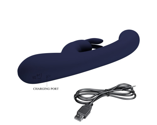 Темно-синий вибратор-кролик с дисплеем Lamar - 22 см.