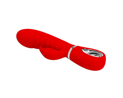 Красный вибратор-кролик с рёбрышками Prescott - 20 см.