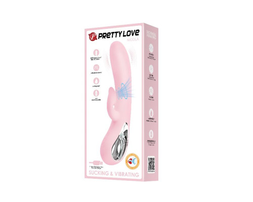 Нежно-розовый вибратор Nicola с вакуумной клиторальной стимуляцией - 24 см.