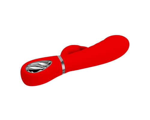 Красный вибратор-кролик с рёбрышками Prescott - 20 см.