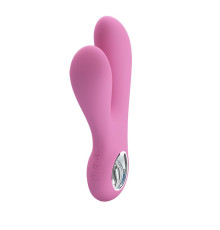 Розовый вибратор с клиторальным отростком Canrol - 17,1 см.