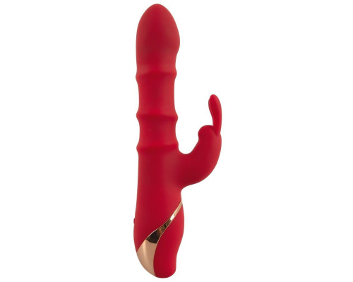 Красный вибратор-кролик с 3 подвижными кольцами Rabbit Vibrator with 3 Moving Rings - 23,7 см.