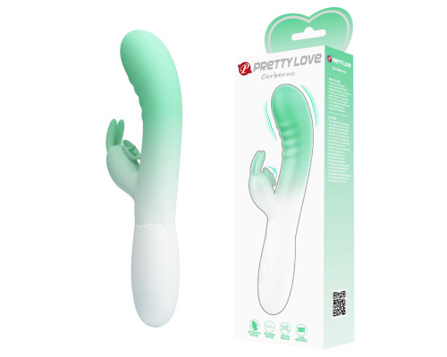 Зелено-белый вибратор-кролик Cerberus - 20,6 см.