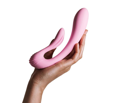 Розовый вибромассажёр G-wave с гибким клиторальным отростком - 18 см.