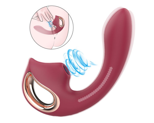 Бордовый вибромассажёр с вакуумной стимуляцией - 16,9 см.