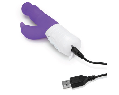 Фиолетовый тонкий вибратор-кролик с клиторальным отростком - 22 см.