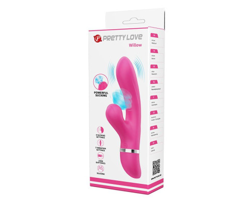 Розовый вибратор Willow с вакуумной стимуляцией клитора - 20,4 см.