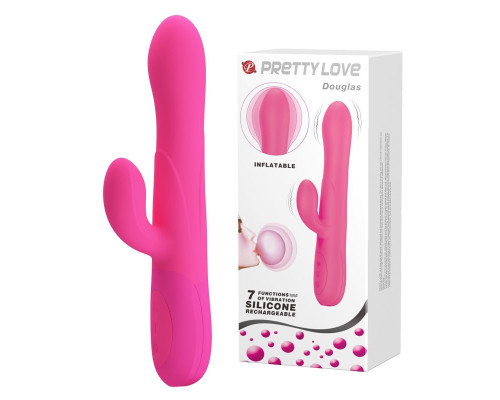 Розовый вибратор Douglas с клиторальным отростком и функцией расширения - 24,9 см.