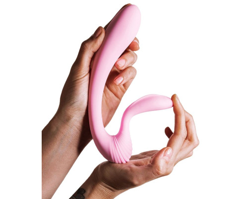 Розовый вибромассажёр G-wave с гибким клиторальным отростком - 18 см.