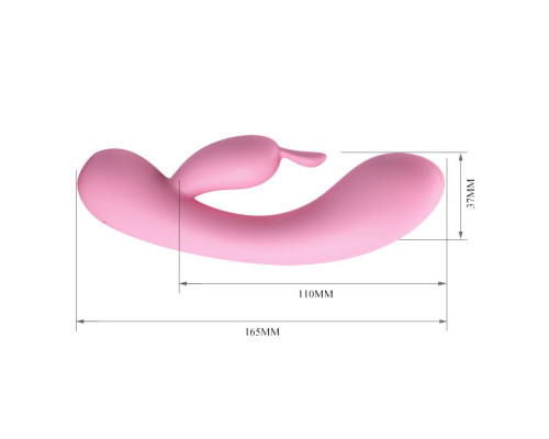 Нежно-розовый вибратор Hugo с клиторальным отростком - 16,5 см.