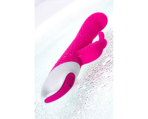 Розовый вибратор с клиторальным стимулятором ELLY с подогревом - 21,5 см.
