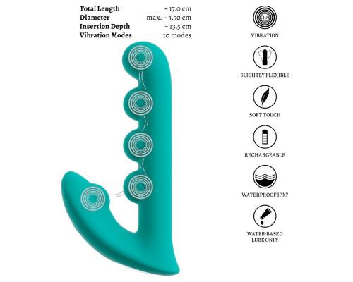 Зеленый вибратор SYLORA Unique Beads Vibrator - 17 см.