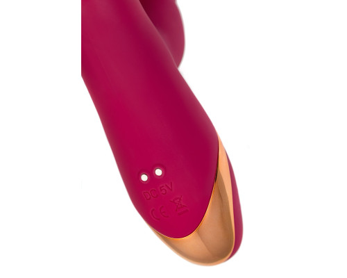 Бордовый вибратор-кролик с двигающимися кольцами Tenty - 23,5 см.