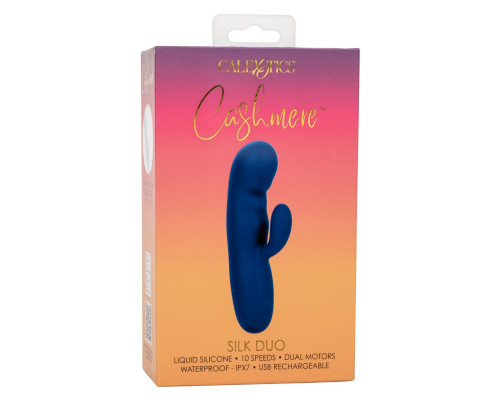 Синий вибромассажер-кролик Cashmere Silk Duo - 16,5 см.