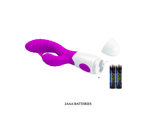 Лиловый вибратор с клиторальным отростком и ребрами Pete - 20 см.