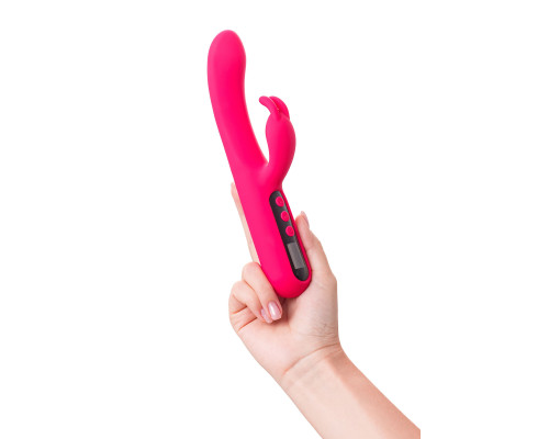 Ярко-розовый вибратор с клиторальной стимуляцией Rablock - 23,5 см.