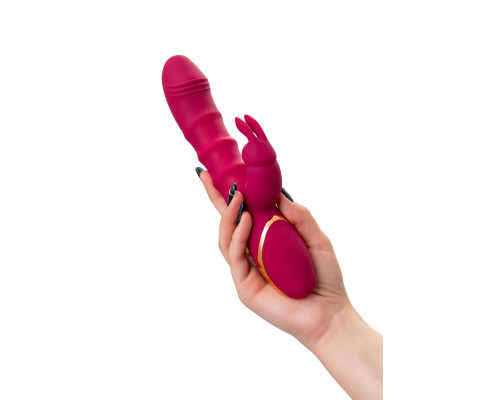 Бордовый вибратор-кролик с двигающимися кольцами Tenty - 23,5 см.