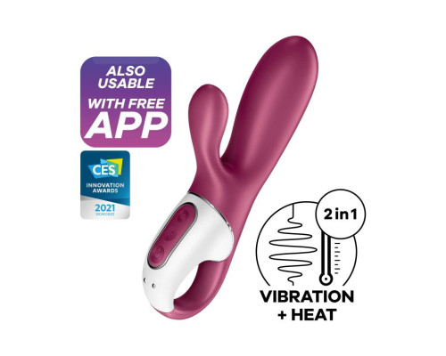 Малиновый вибратор-кролик Hot Bunny с функцией нагрева - 17,5 см.