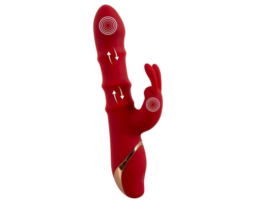 Красный вибратор-кролик с 3 подвижными кольцами Rabbit Vibrator with 3 Moving Rings - 23,7 см.