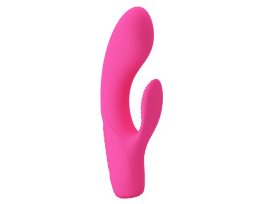 Розовый вибратор с клиторальным отростком Tim - 15,5 см.