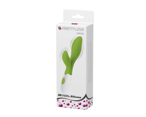 Зеленый вибратор Owen с клиторальным отростком - 20 см.