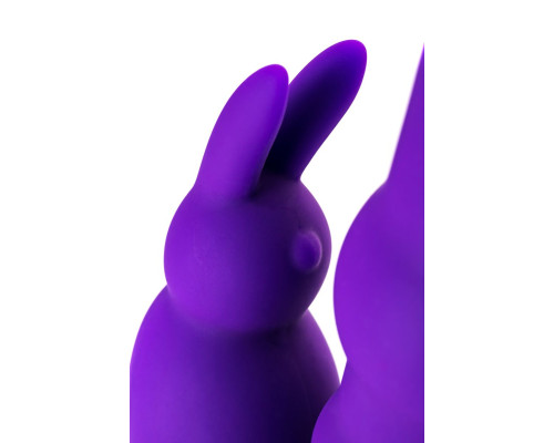 Фиолетовый вибратор с утолщением посередине и клиторальным зайчиком - 18 см.