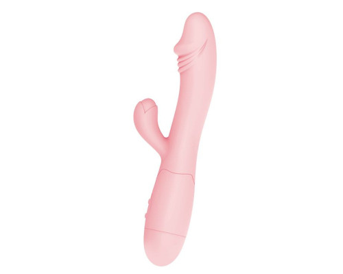Нежно-розовый перезаряжаемый вибратор Snappy с клиторальным отростком - 19,5 см.