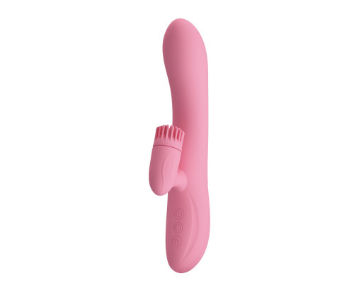 Розовый вибратор-кролик Chris с клиторальной щеточкой - 20,5 см.