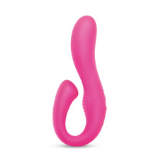 Розовый вибромассажер с клиторальным отростком Harmony Vibe - 16,8 см.