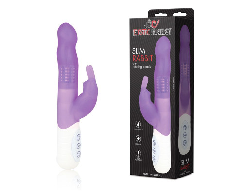 Фиолетовый силиконовый вибратор с клиторальным отростком - 21 см.