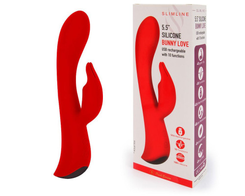 Красный вибромассажер-кролик 5  Silicone Bunny Love - 19,1 см.