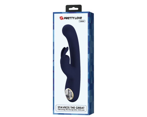 Темно-синий вибратор-кролик с дисплеем Lamar - 22 см.