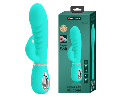 Бирюзовый вибратор-кролик с рёбрышками Prescott - 20 см.