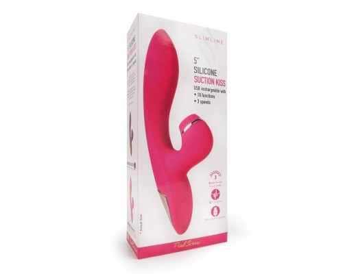 Розовый вибратор-кролик с вакуумной стимуляцией 5’’ Silicone Suction Kiss - 20,3 см.