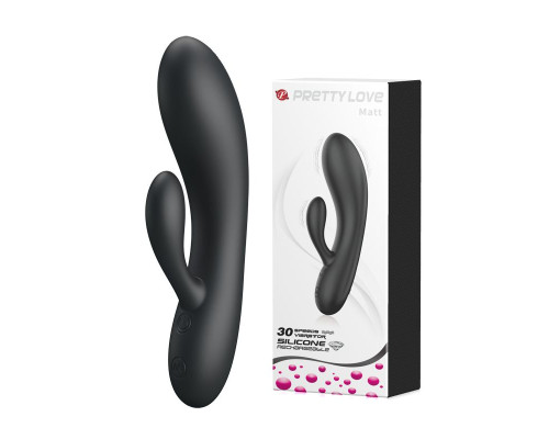 Черный вибратор с клиторальным отростком Matt - 16,9 см.