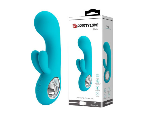 Бирюзовый вибратор Chris с клиторальным отростком - 15,4 см.