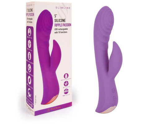 Фиолетовый вибромассажер-кролик 5  Silicone Ripple Passion - 19,1 см.